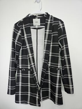 ICHI Black and White Plaid Open Front Blazer Jacket Size M